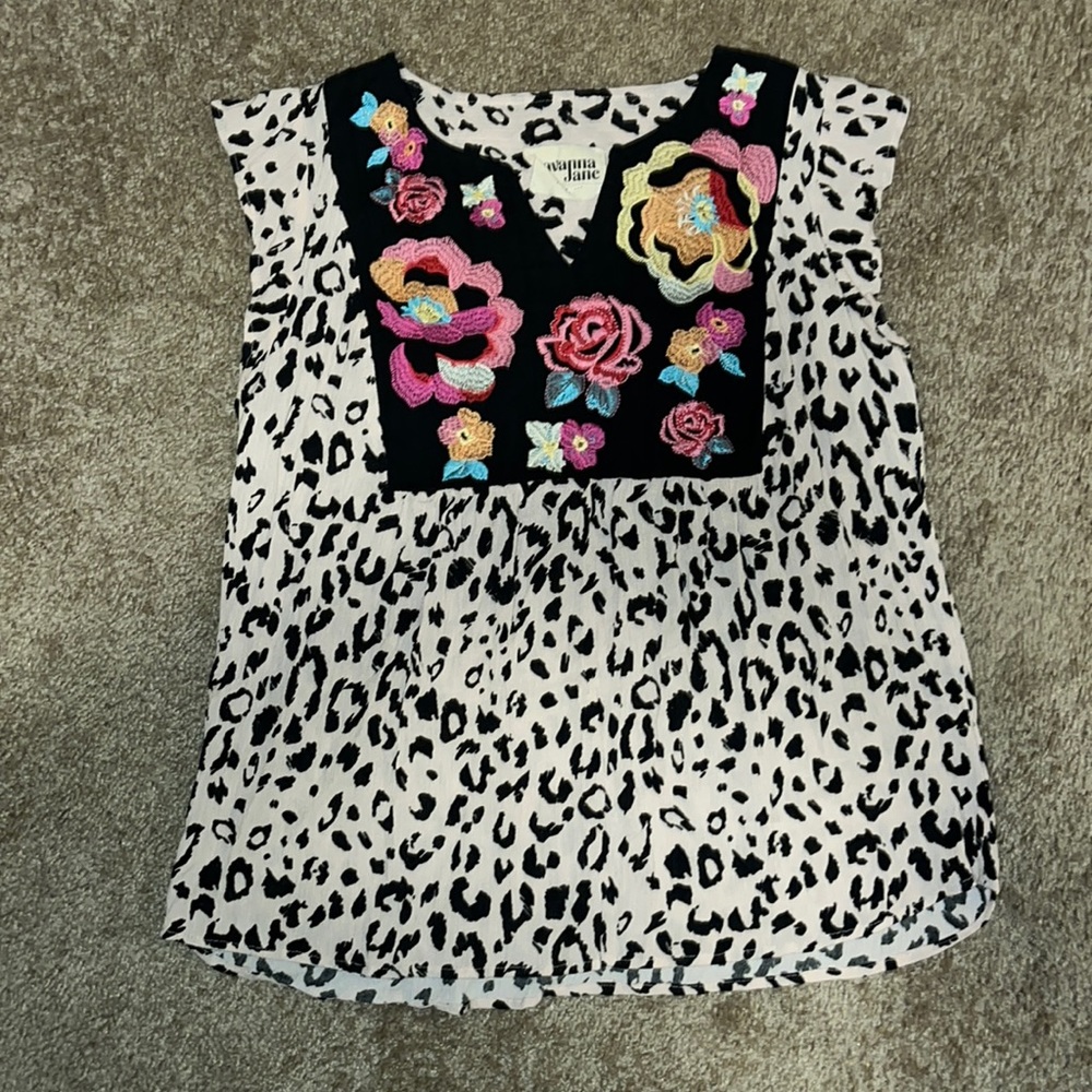 Savanna Jane Cheetah Embroidered Blouse- Large